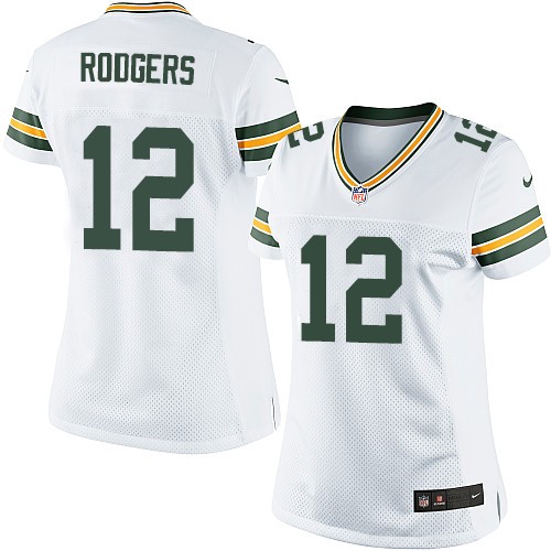 Women's Limited Aaron Rodgers Nike Jersey White Road - #12 NFL Green Bay Packers